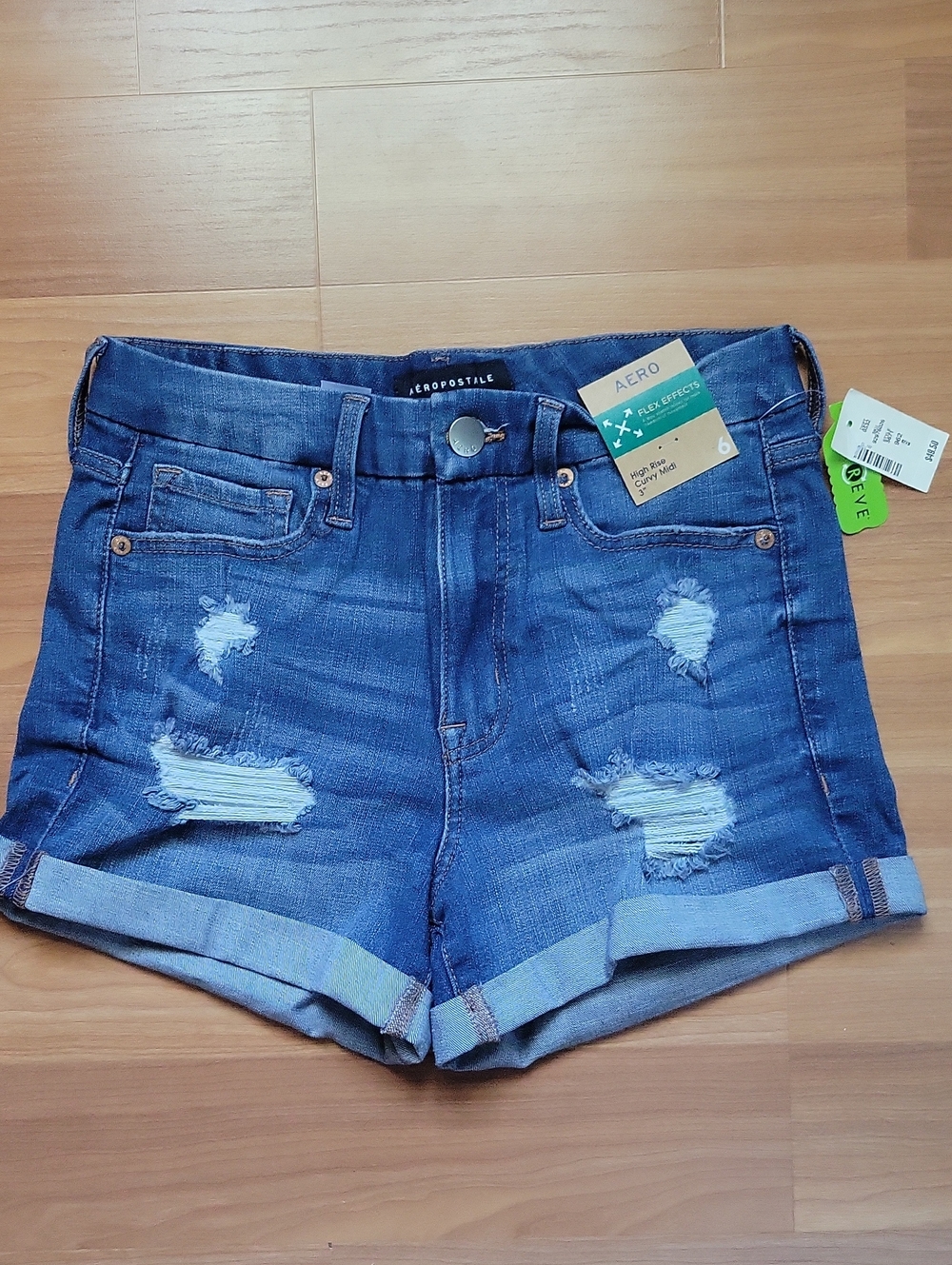 Aeropostale Women's Blue Distressed Cuffed Denim Shorts
